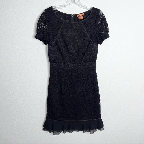 Tory Burch Dress Women 4 Lace Black Bovary Short Sleeve Short Silk Blend  DD - Picture 1 of 7